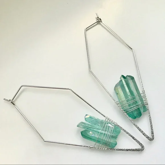 Geometric Bohemian Quartz Crystal Indie Earrings - Picture 4 of 10